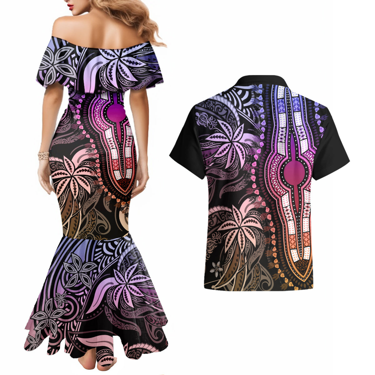 Polynesia Dashiki Couples Matching Mermaid Dress and Hawaiian Shirt Polynesia and Africa Traditional Special Together Pastel LT9 - Wonder Print Shop