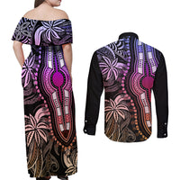 Polynesia Dashiki Couples Matching Off Shoulder Maxi Dress and Long Sleeve Button Shirts Polynesia and Africa Traditional Special Together Pastel LT9 - Wonder Print Shop