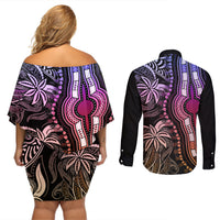 Polynesia Dashiki Couples Matching Off Shoulder Short Dress and Long Sleeve Button Shirts Polynesia and Africa Traditional Special Together Pastel LT9 - Wonder Print Shop