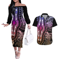 Polynesia Dashiki Couples Matching Off The Shoulder Long Sleeve Dress and Hawaiian Shirt Polynesia and Africa Traditional Special Together Pastel LT9 - Wonder Print Shop