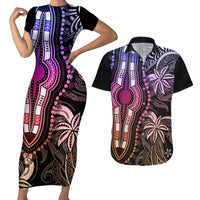 Polynesia Dashiki Couples Matching Short Sleeve Bodycon Dress and Hawaiian Shirt Polynesia and Africa Traditional Special Together Pastel LT9 - Wonder Print Shop