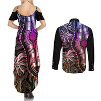 Polynesia Dashiki Couples Matching Summer Maxi Dress and Long Sleeve Button Shirts Polynesia and Africa Traditional Special Together Pastel LT9 - Wonder Print Shop