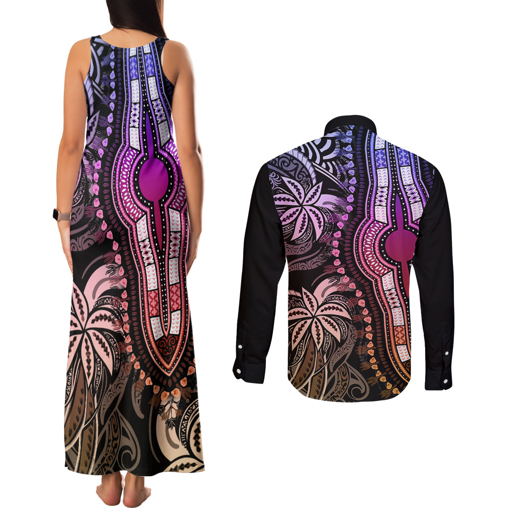 Polynesia Dashiki Couples Matching Tank Maxi Dress and Long Sleeve Button Shirts Polynesia and Africa Traditional Special Together Pastel LT9 - Wonder Print Shop