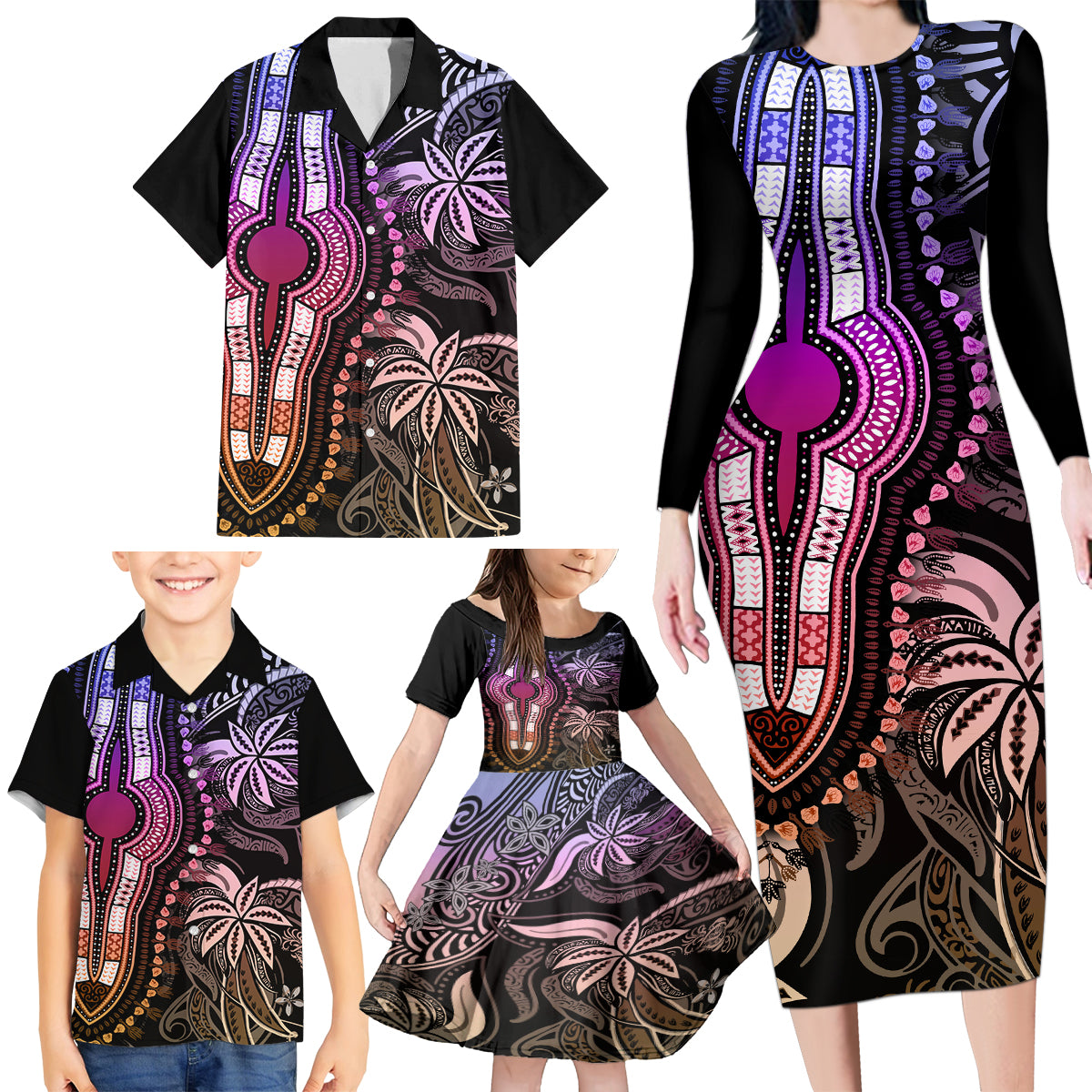 Polynesia Dashiki Family Matching Long Sleeve Bodycon Dress and Hawaiian Shirt Polynesia and Africa Traditional Special Together Pastel LT9 - Wonder Print Shop