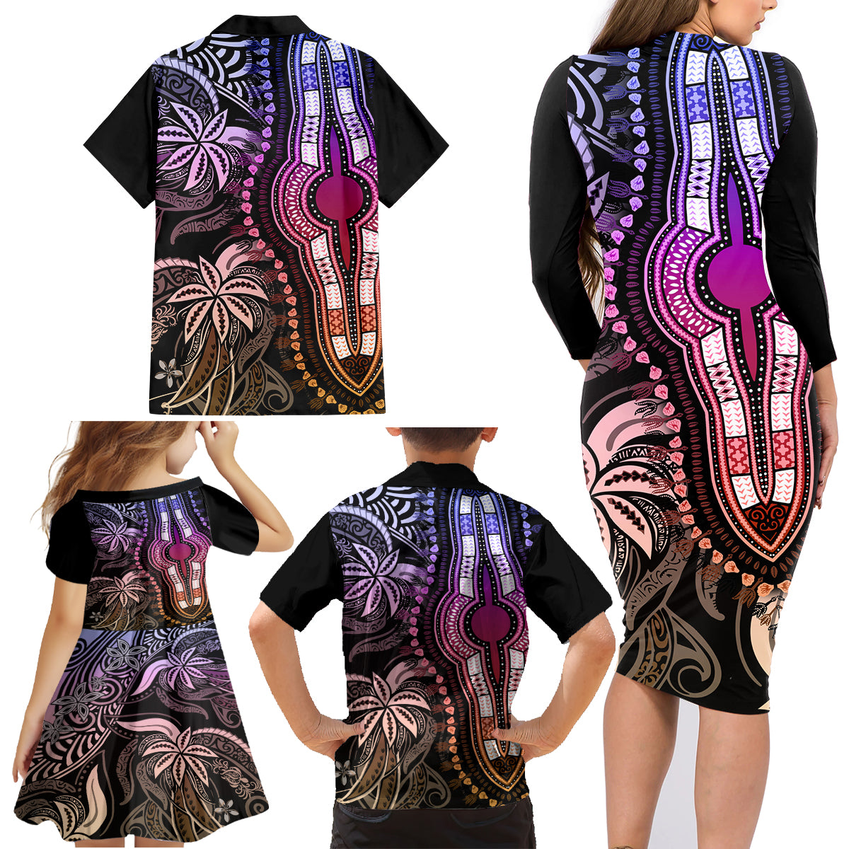 Polynesia Dashiki Family Matching Long Sleeve Bodycon Dress and Hawaiian Shirt Polynesia and Africa Traditional Special Together Pastel LT9 - Wonder Print Shop