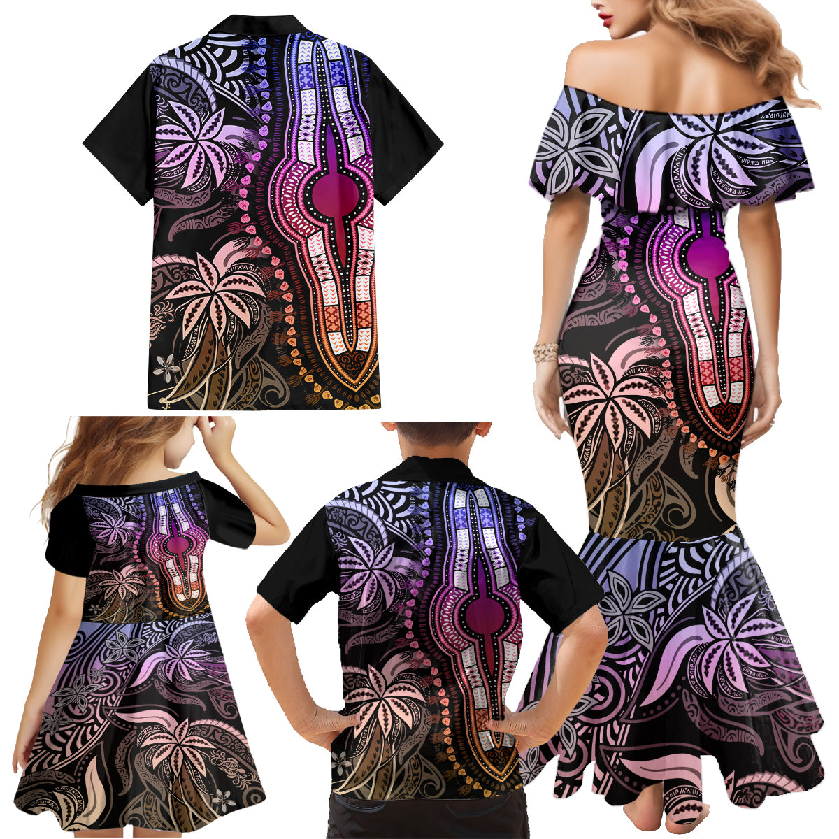 Polynesia Dashiki Family Matching Mermaid Dress and Hawaiian Shirt Polynesia and Africa Traditional Special Together Pastel LT9 - Wonder Print Shop