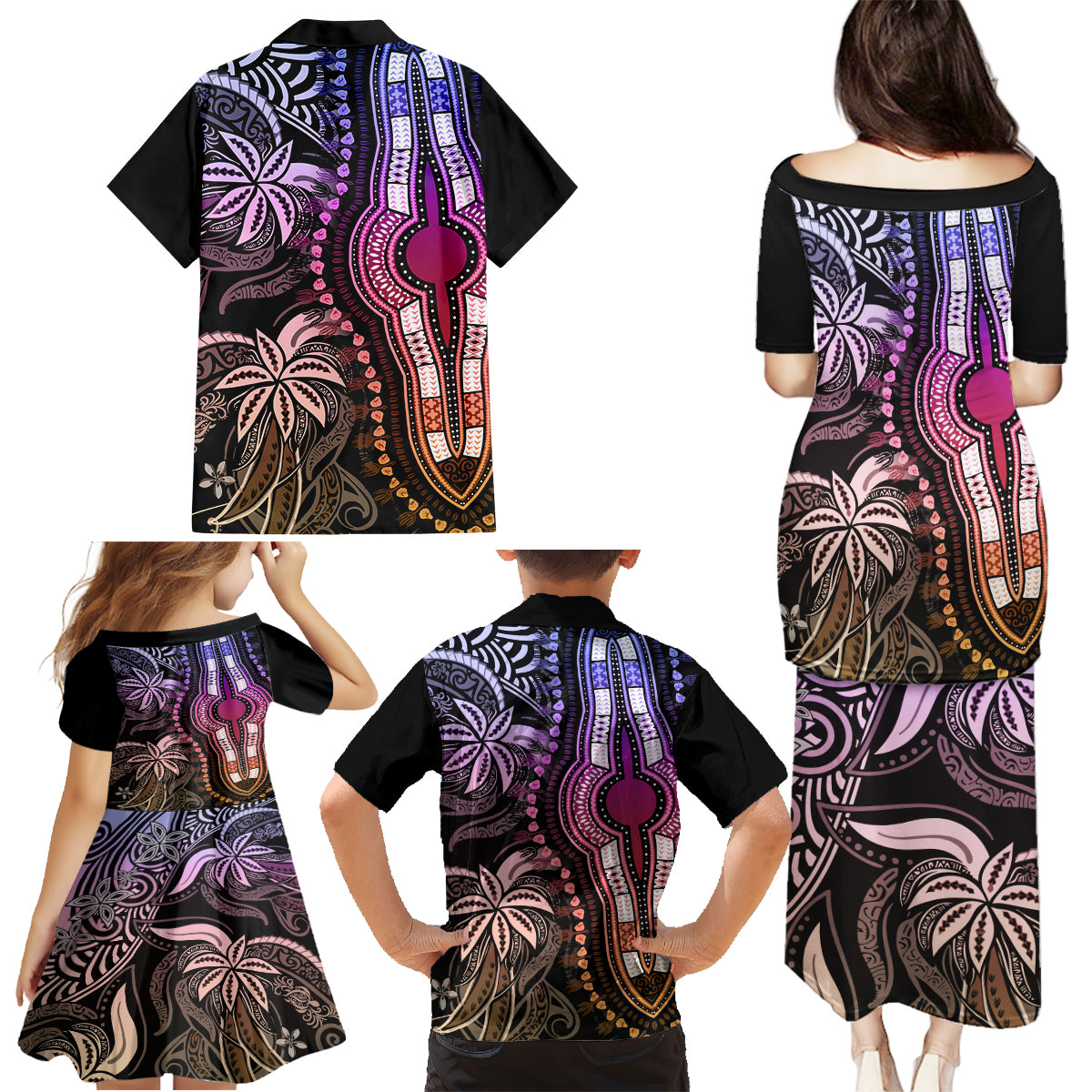 Polynesia Dashiki Family Matching Puletasi Dress and Hawaiian Shirt Polynesia and Africa Traditional Special Together Pastel - Wonder Print Shop
