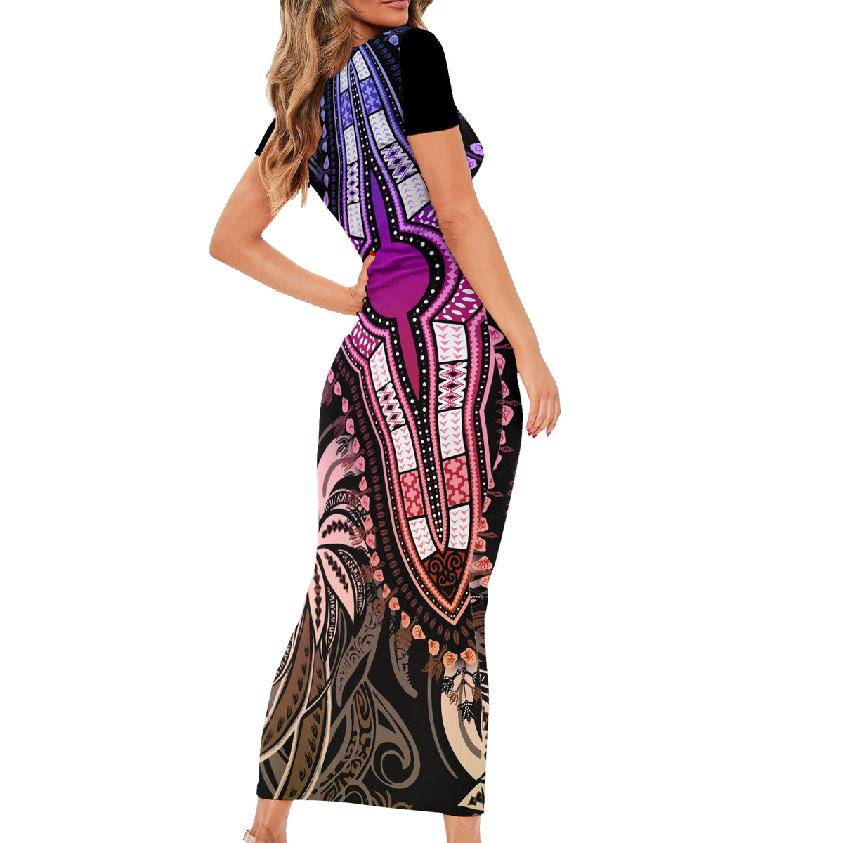Polynesia Dashiki Family Matching Short Sleeve Bodycon Dress and Hawaiian Shirt Polynesia and Africa Traditional Special Together Pastel - Wonder Print Shop