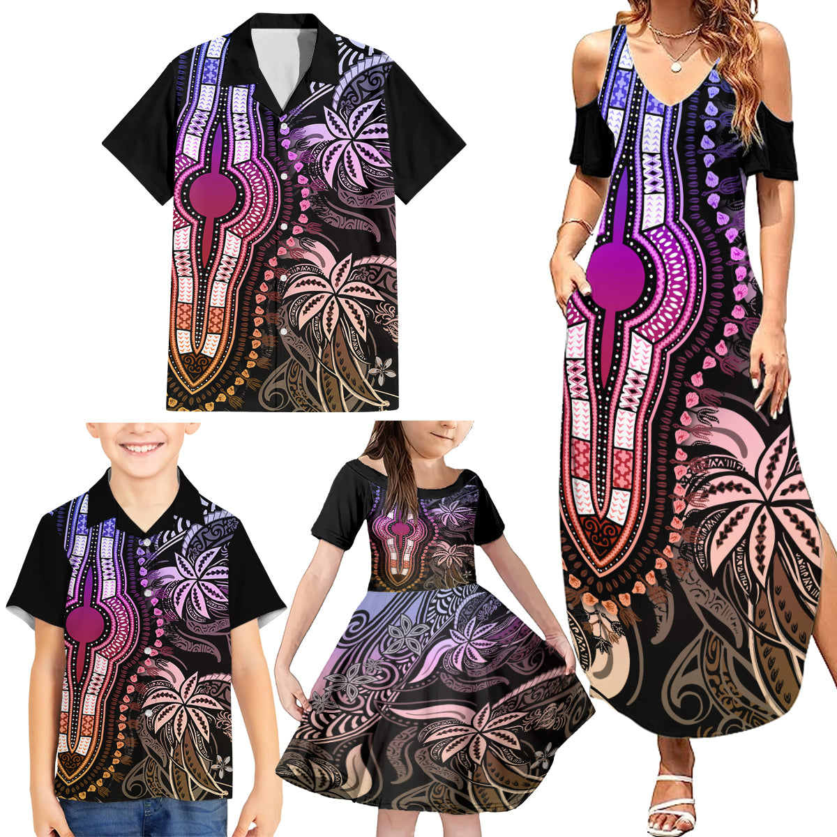 Polynesia Dashiki Family Matching Summer Maxi Dress and Hawaiian Shirt Polynesia and Africa Traditional Special Together Pastel - Wonder Print Shop