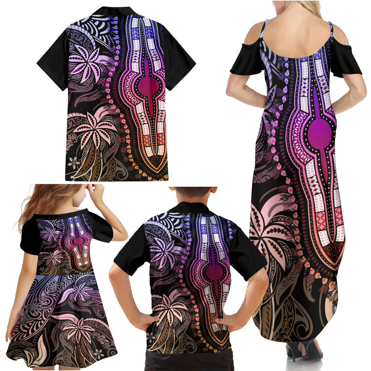 Polynesia Dashiki Family Matching Summer Maxi Dress and Hawaiian Shirt Polynesia and Africa Traditional Special Together Pastel - Wonder Print Shop