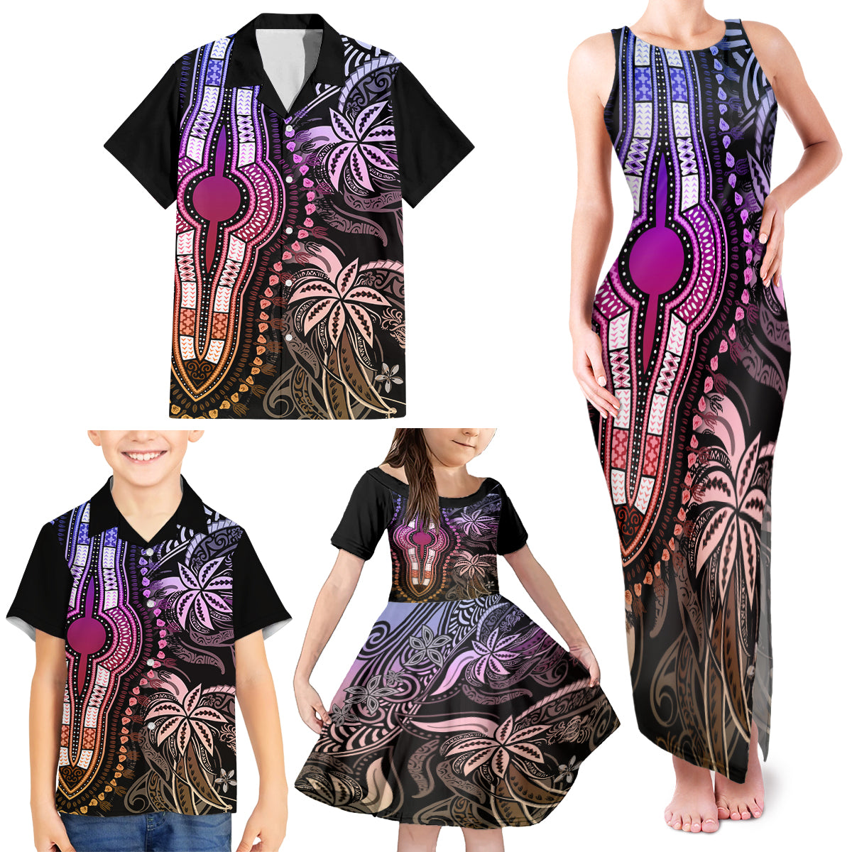 Polynesia Dashiki Family Matching Tank Maxi Dress and Hawaiian Shirt Polynesia and Africa Traditional Special Together Pastel - Wonder Print Shop