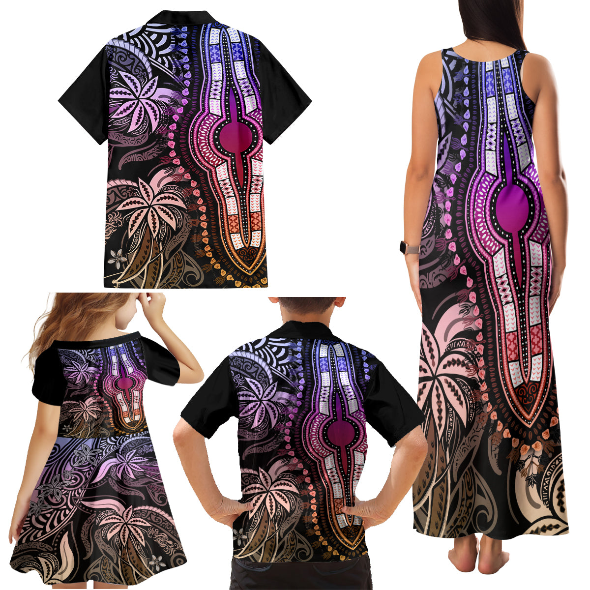 Polynesia Dashiki Family Matching Tank Maxi Dress and Hawaiian Shirt Polynesia and Africa Traditional Special Together Pastel - Wonder Print Shop