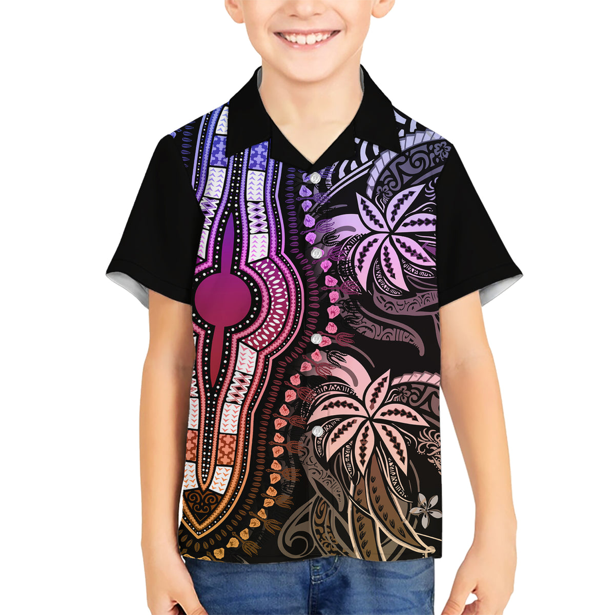 Polynesia Dashiki Kid Hawaiian Shirt Polynesia and Africa Traditional Special Together Pastel - Wonder Print Shop