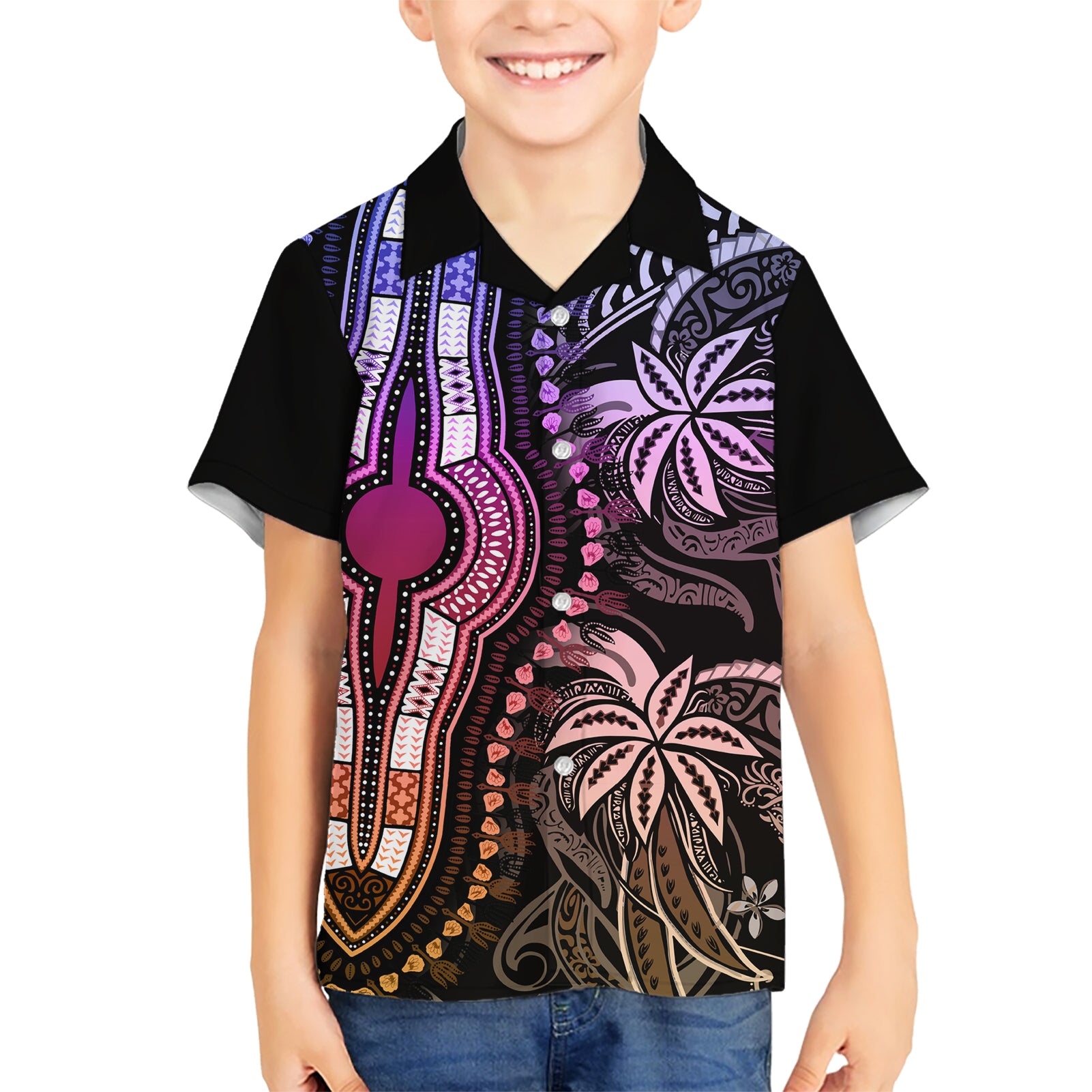 Polynesia Dashiki Kid Hawaiian Shirt Polynesia and Africa Traditional Special Together Pastel - Wonder Print Shop