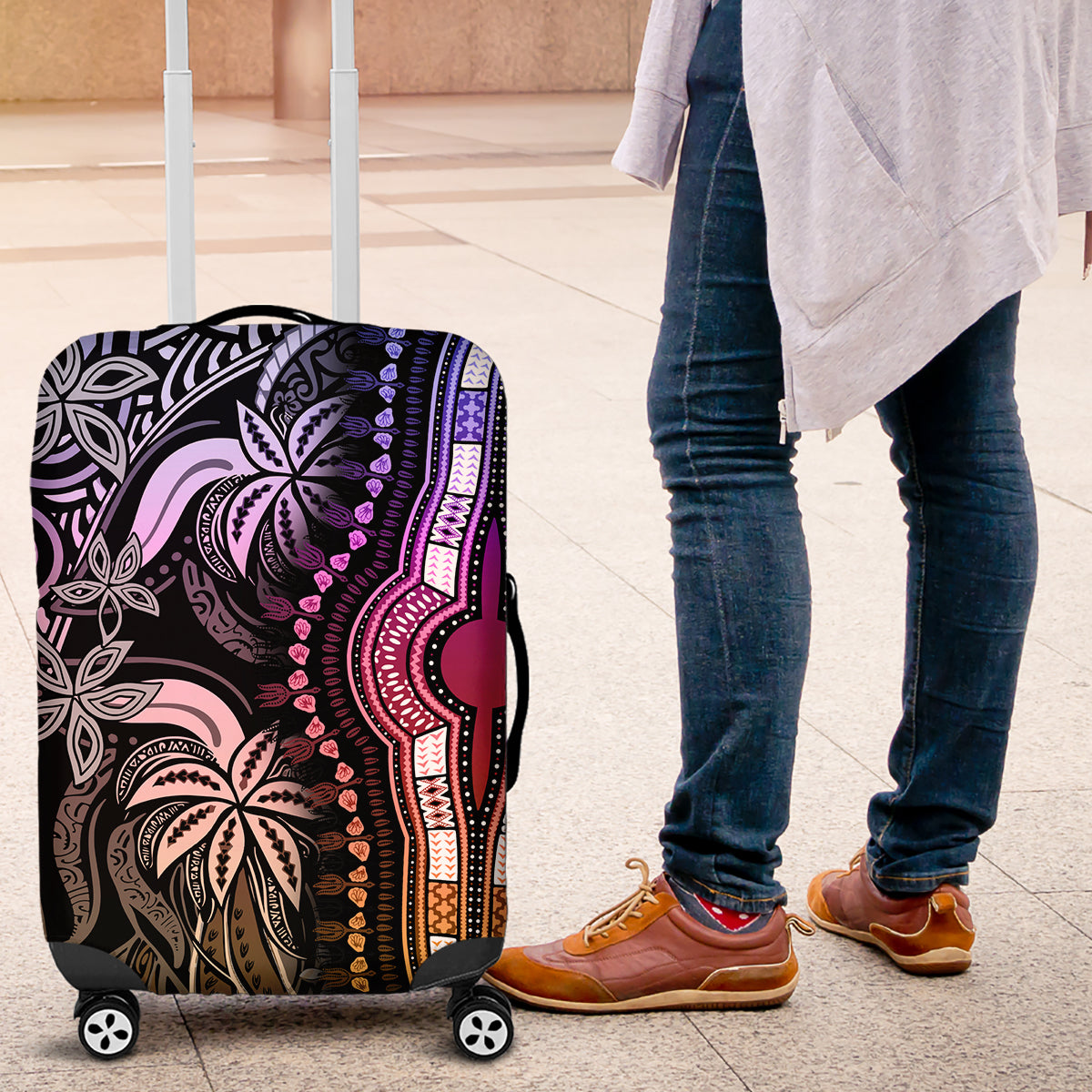 Polynesia Dashiki Luggage Cover Polynesia and Africa Traditional Special Together Pastel - Wonder Print Shop