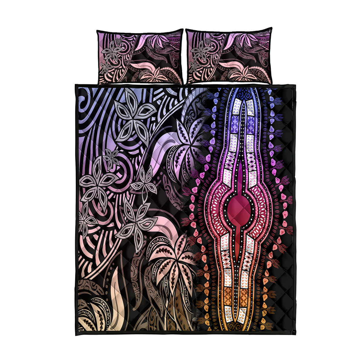 Polynesia Dashiki Quilt Bed Set Polynesia and Africa Traditional Special Together Pastel - Wonder Print Shop