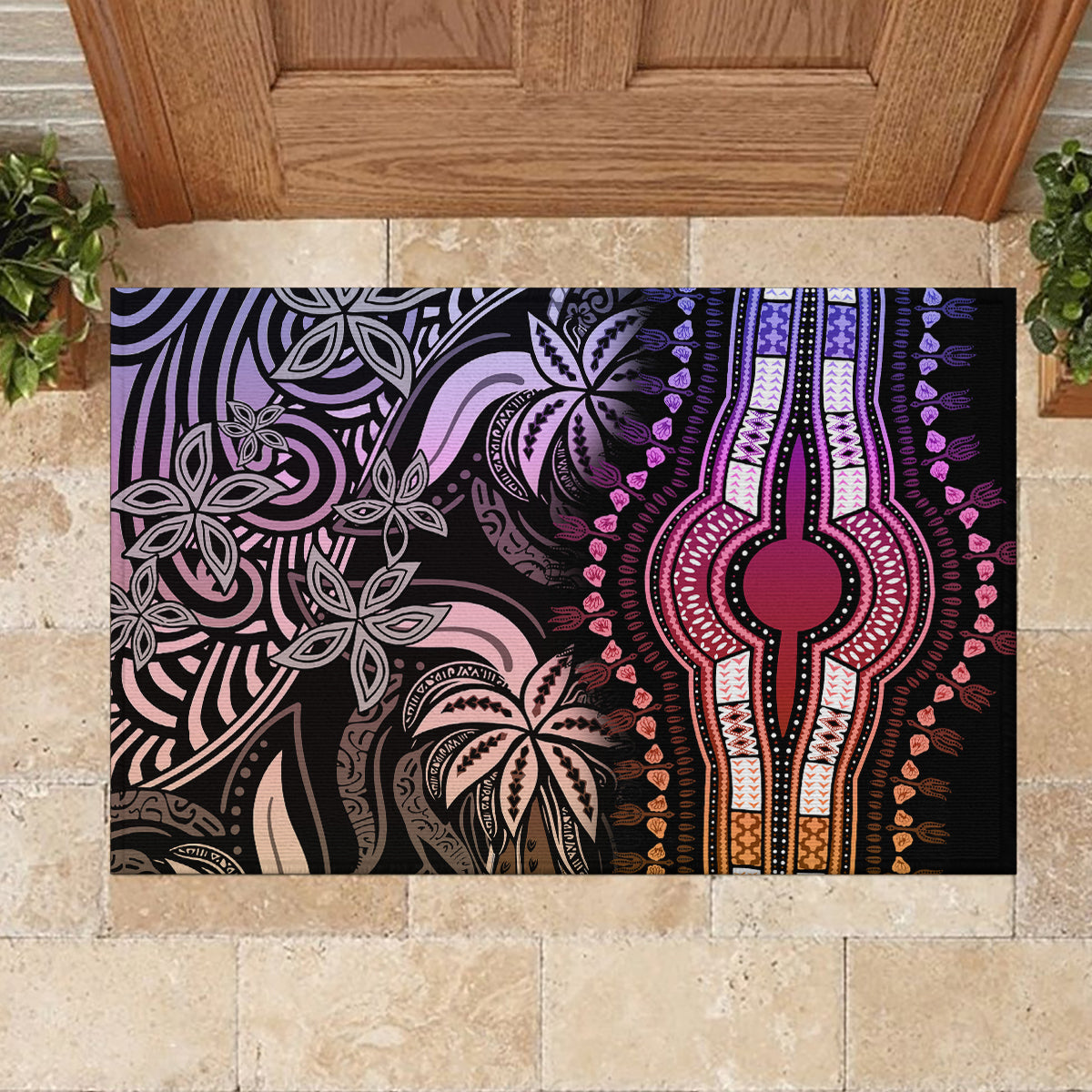 Polynesia Dashiki Rubber Doormat Polynesia and Africa Traditional Special Together Pastel - Wonder Print Shop
