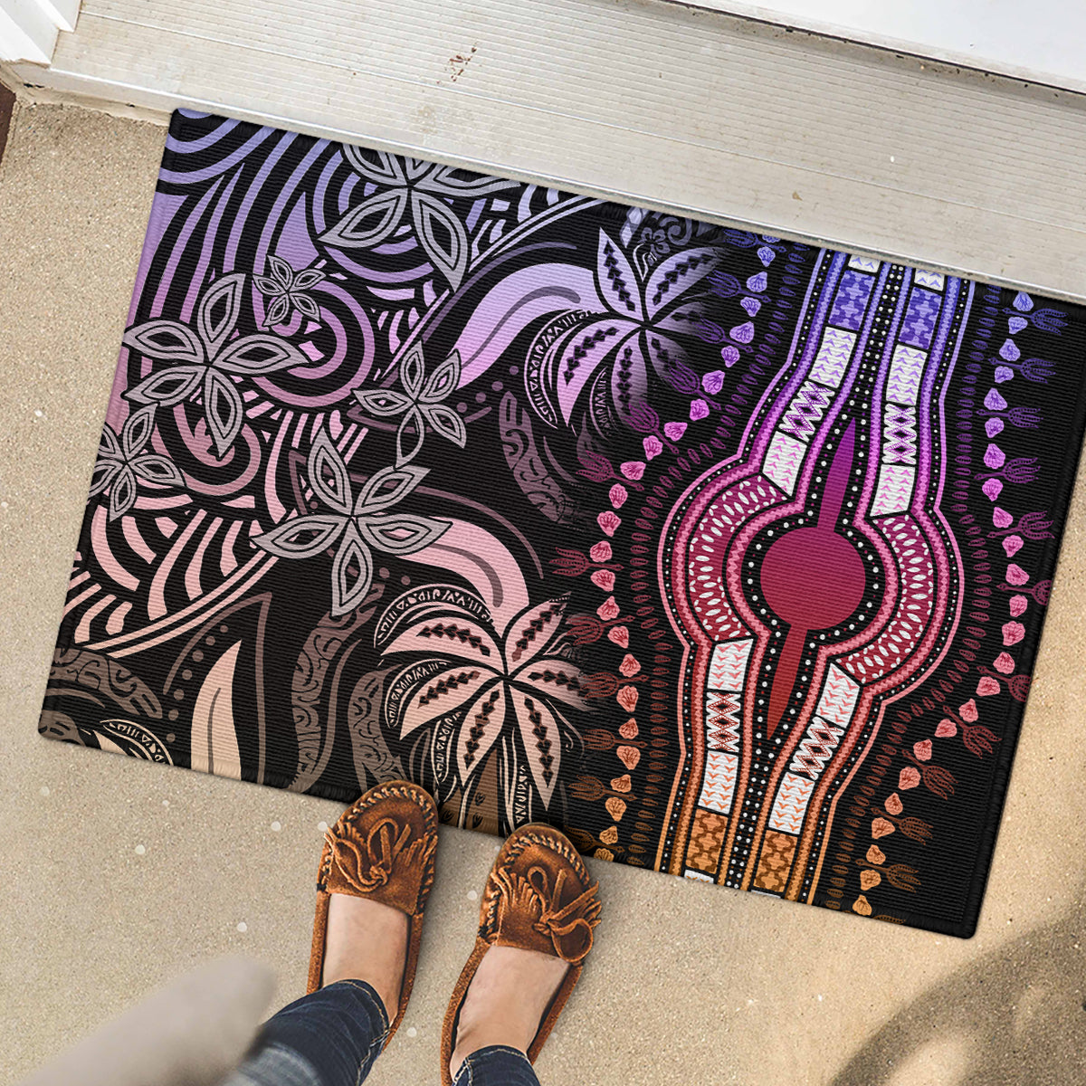 Polynesia Dashiki Rubber Doormat Polynesia and Africa Traditional Special Together Pastel - Wonder Print Shop