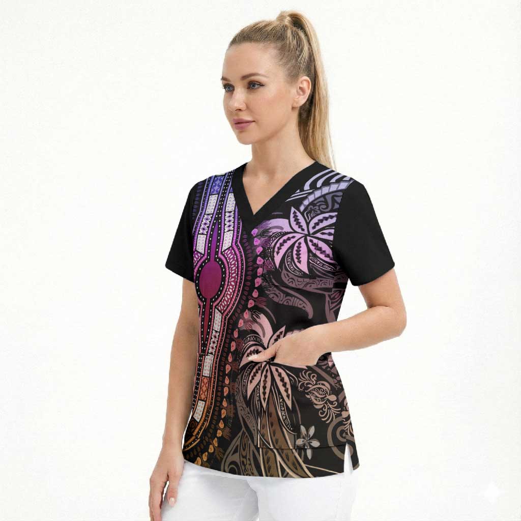 Polynesia Mixed African Dashiki Scrub Top Afro-pacific Culture - Pastel