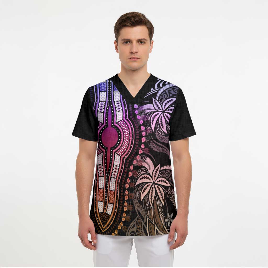 Polynesia Mixed African Dashiki Scrub Top Afro-pacific Culture - Pastel