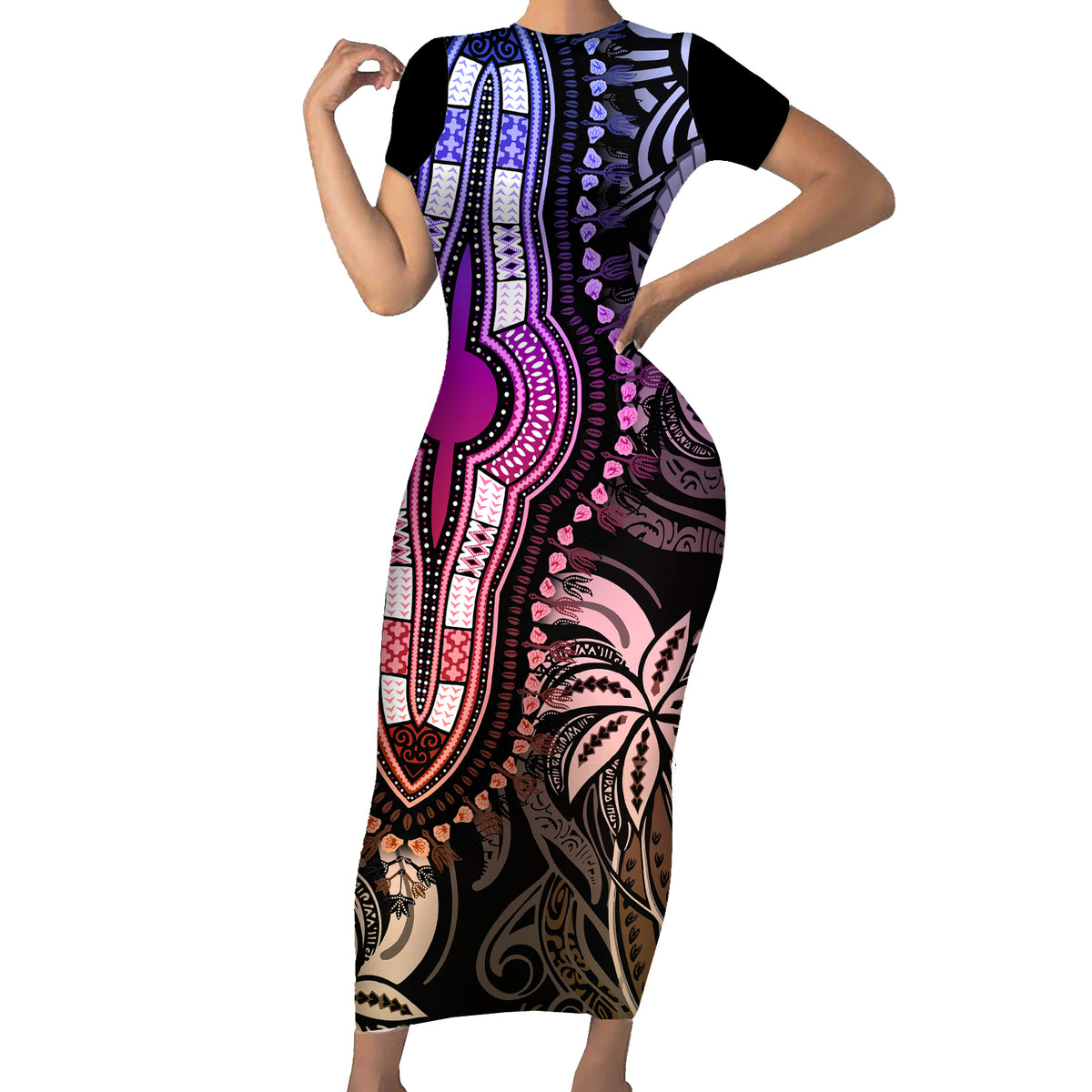 Polynesia Dashiki Short Sleeve Bodycon Dress Polynesia and Africa Traditional Special Together Pastel - Wonder Print Shop