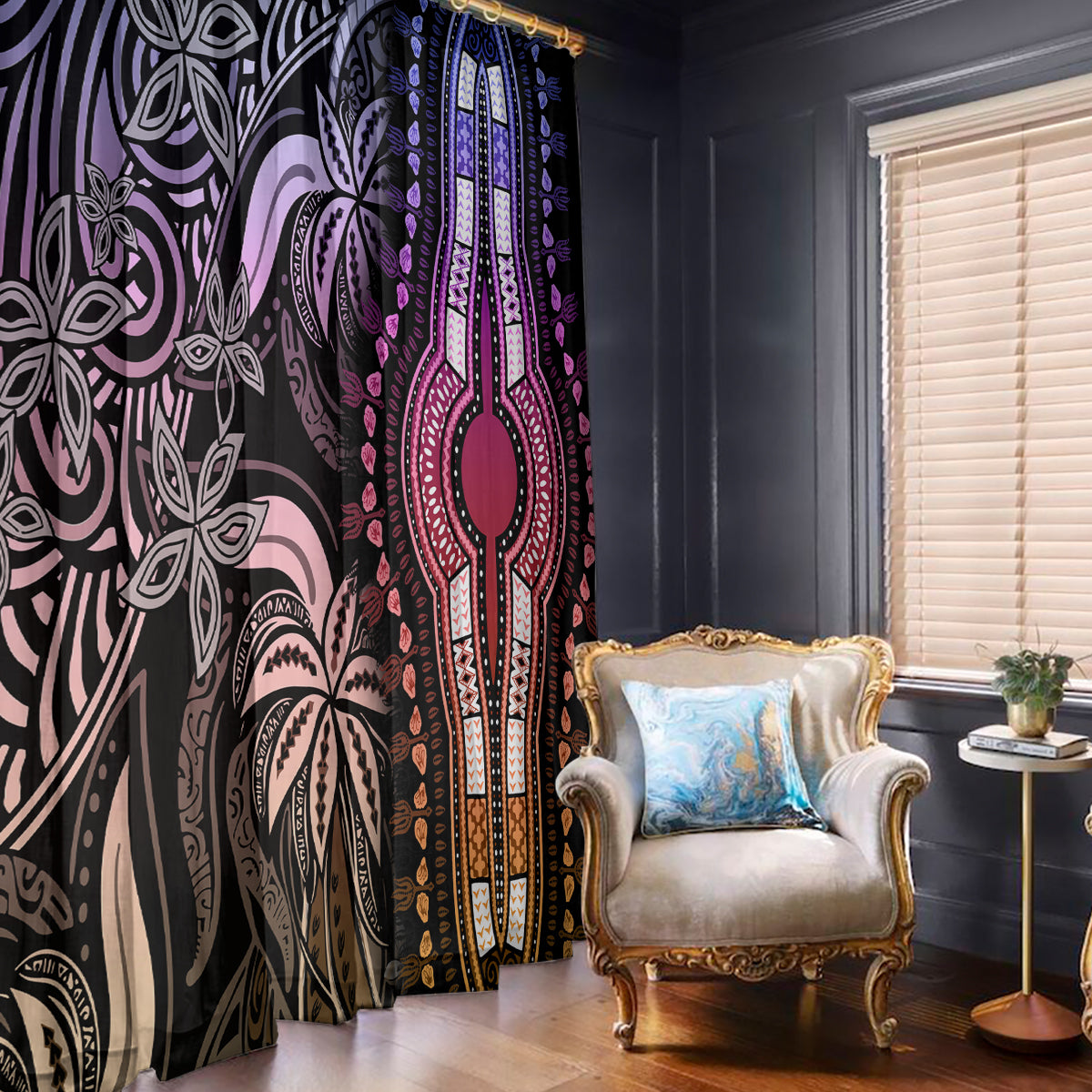 Polynesia Dashiki Window Curtain Polynesia and Africa Traditional Special Together Pastel - Wonder Print Shop