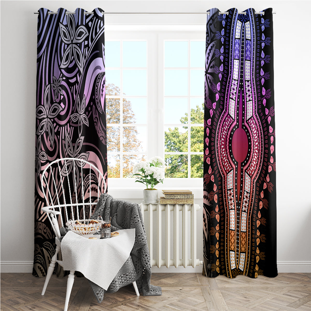 Polynesia Dashiki Window Curtain Polynesia and Africa Traditional Special Together Pastel - Wonder Print Shop