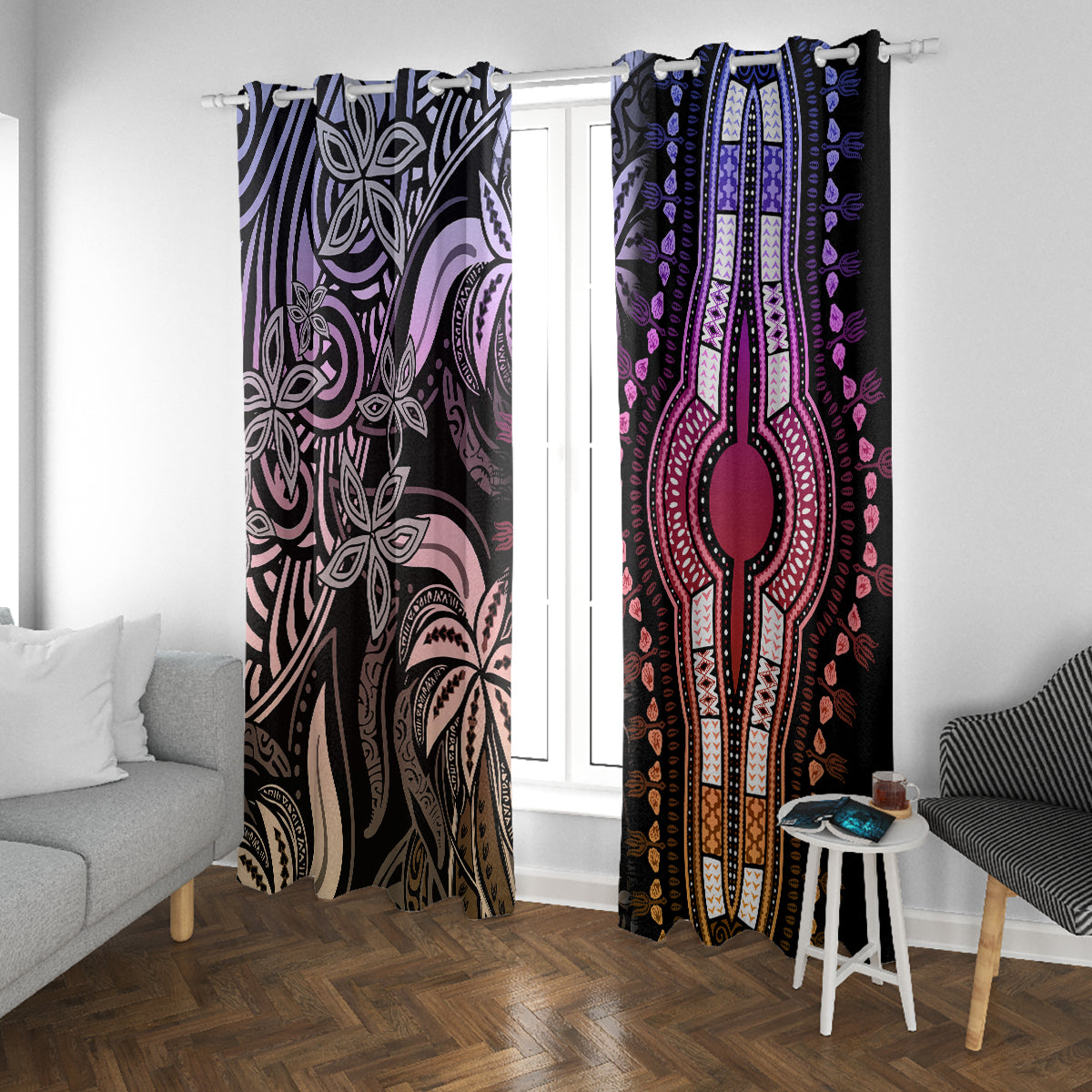 Polynesia Dashiki Window Curtain Polynesia and Africa Traditional Special Together Pastel - Wonder Print Shop