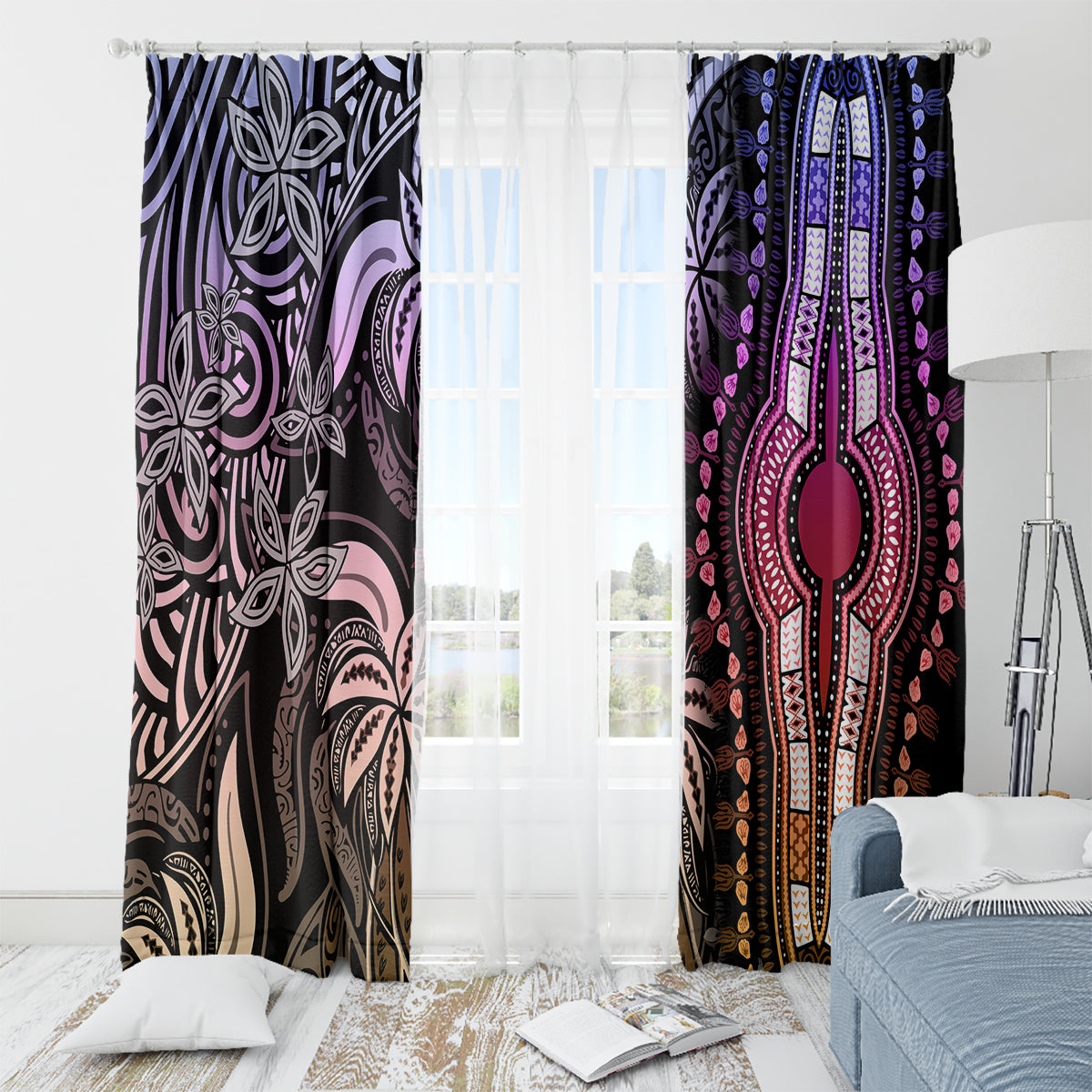 Polynesia Dashiki Window Curtain Polynesia and Africa Traditional Special Together Pastel - Wonder Print Shop