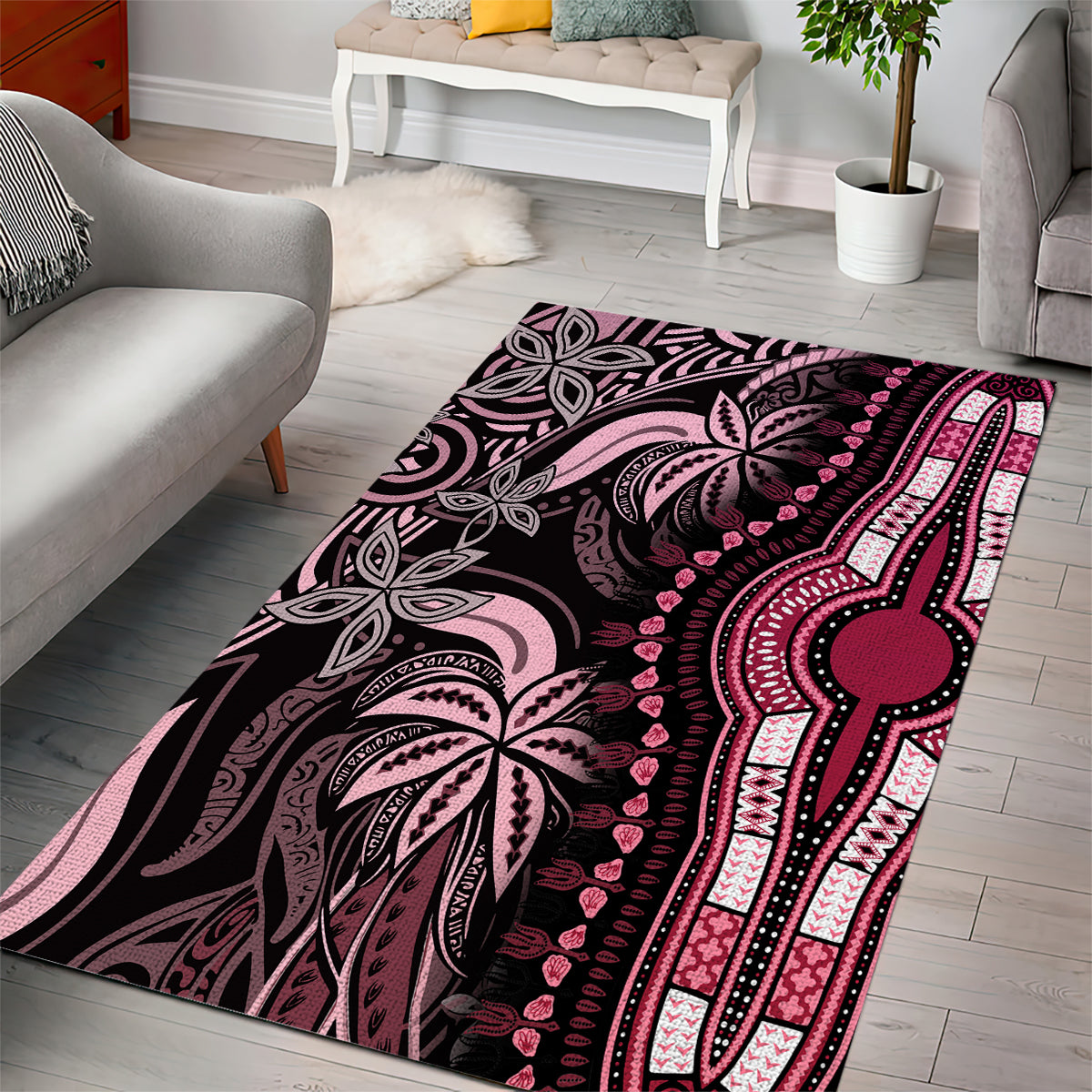 Polynesia Dashiki Area Rug Polynesia and Africa Traditional Special Together Pink LT9 - Wonder Print Shop