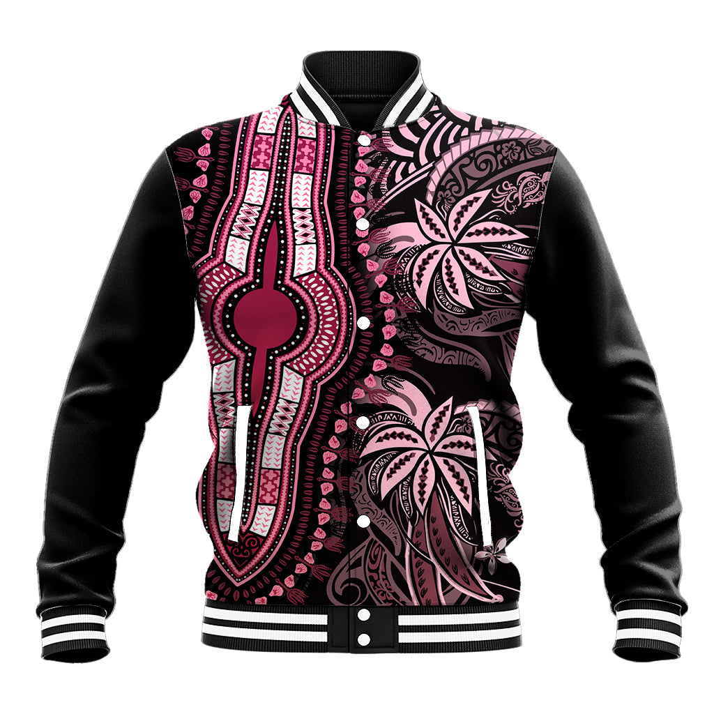 Polynesia Dashiki Baseball Jacket Polynesia and Africa Traditional Special Together Pink LT9 - Wonder Print Shop
