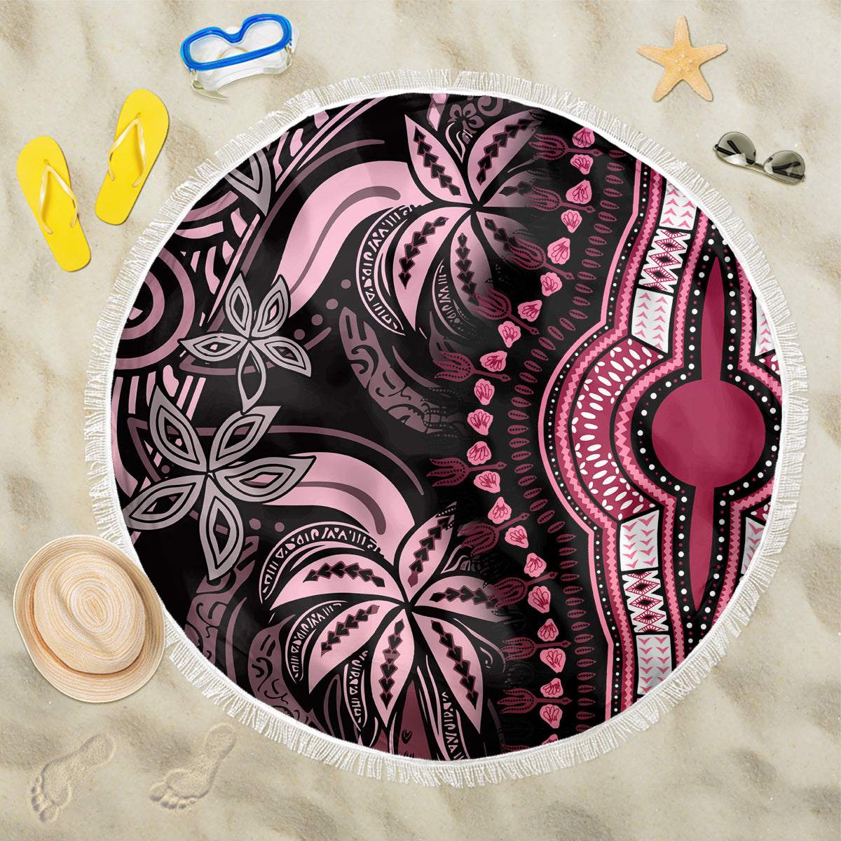Polynesia Dashiki Beach Blanket Polynesia and Africa Traditional Special Together Pink LT9 - Wonder Print Shop