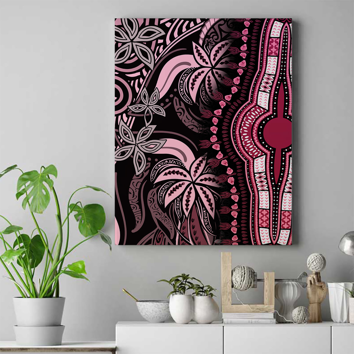 Polynesia Dashiki Canvas Wall Art Polynesia and Africa Traditional Special Together Pink LT9 - Wonder Print Shop