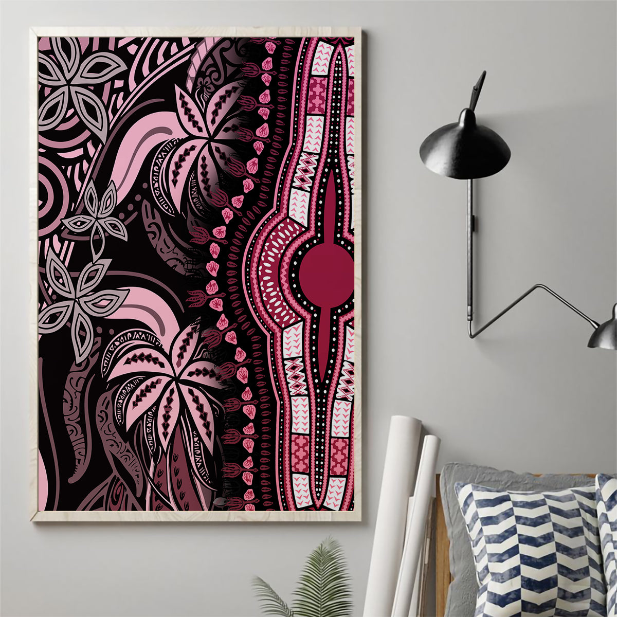 Polynesia Dashiki Canvas Wall Art Polynesia and Africa Traditional Special Together Pink LT9 - Wonder Print Shop