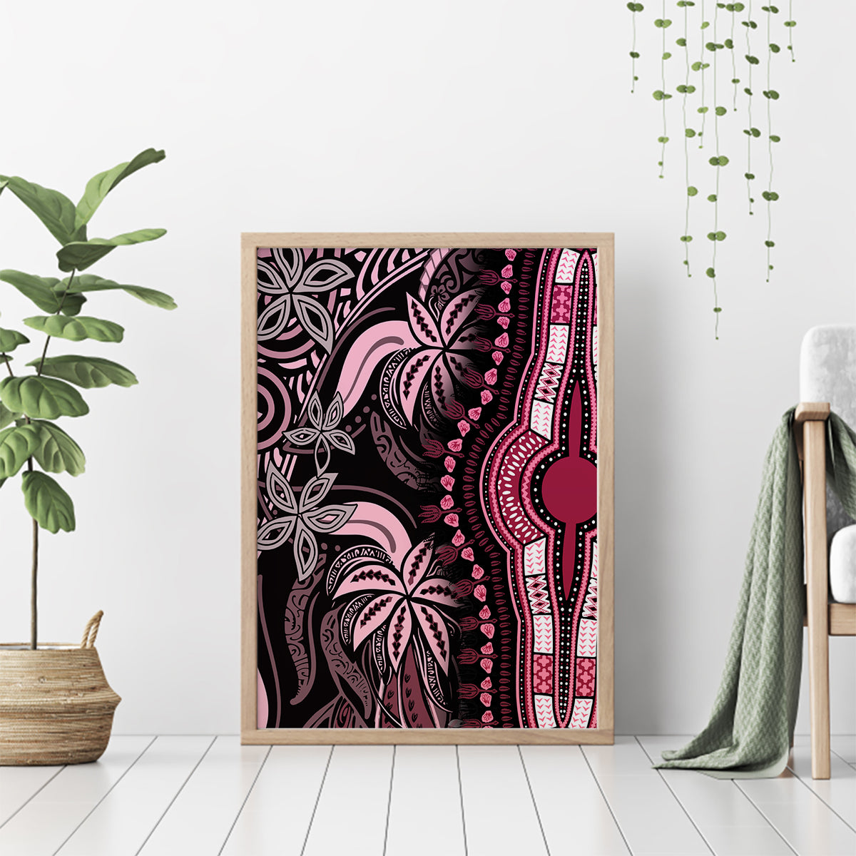 Polynesia Dashiki Canvas Wall Art Polynesia and Africa Traditional Special Together Pink LT9 - Wonder Print Shop