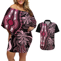 Polynesia Dashiki Couples Matching Off Shoulder Short Dress and Hawaiian Shirt Polynesia and Africa Traditional Special Together Pink LT9 - Wonder Print Shop