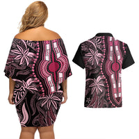 Polynesia Dashiki Couples Matching Off Shoulder Short Dress and Hawaiian Shirt Polynesia and Africa Traditional Special Together Pink LT9 - Wonder Print Shop
