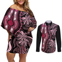 Polynesia Dashiki Couples Matching Off Shoulder Short Dress and Long Sleeve Button Shirts Polynesia and Africa Traditional Special Together Pink LT9 - Wonder Print Shop