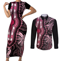 Polynesia Dashiki Couples Matching Short Sleeve Bodycon Dress and Long Sleeve Button Shirts Polynesia and Africa Traditional Special Together Pink LT9 - Wonder Print Shop