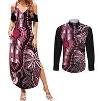 Polynesia Dashiki Couples Matching Summer Maxi Dress and Long Sleeve Button Shirts Polynesia and Africa Traditional Special Together Pink LT9 - Wonder Print Shop