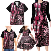 Polynesia Dashiki Family Matching Long Sleeve Bodycon Dress and Hawaiian Shirt Polynesia and Africa Traditional Special Together Pink LT9 - Wonder Print Shop