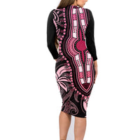 Polynesia Dashiki Family Matching Long Sleeve Bodycon Dress and Hawaiian Shirt Polynesia and Africa Traditional Special Together Pink LT9 - Wonder Print Shop