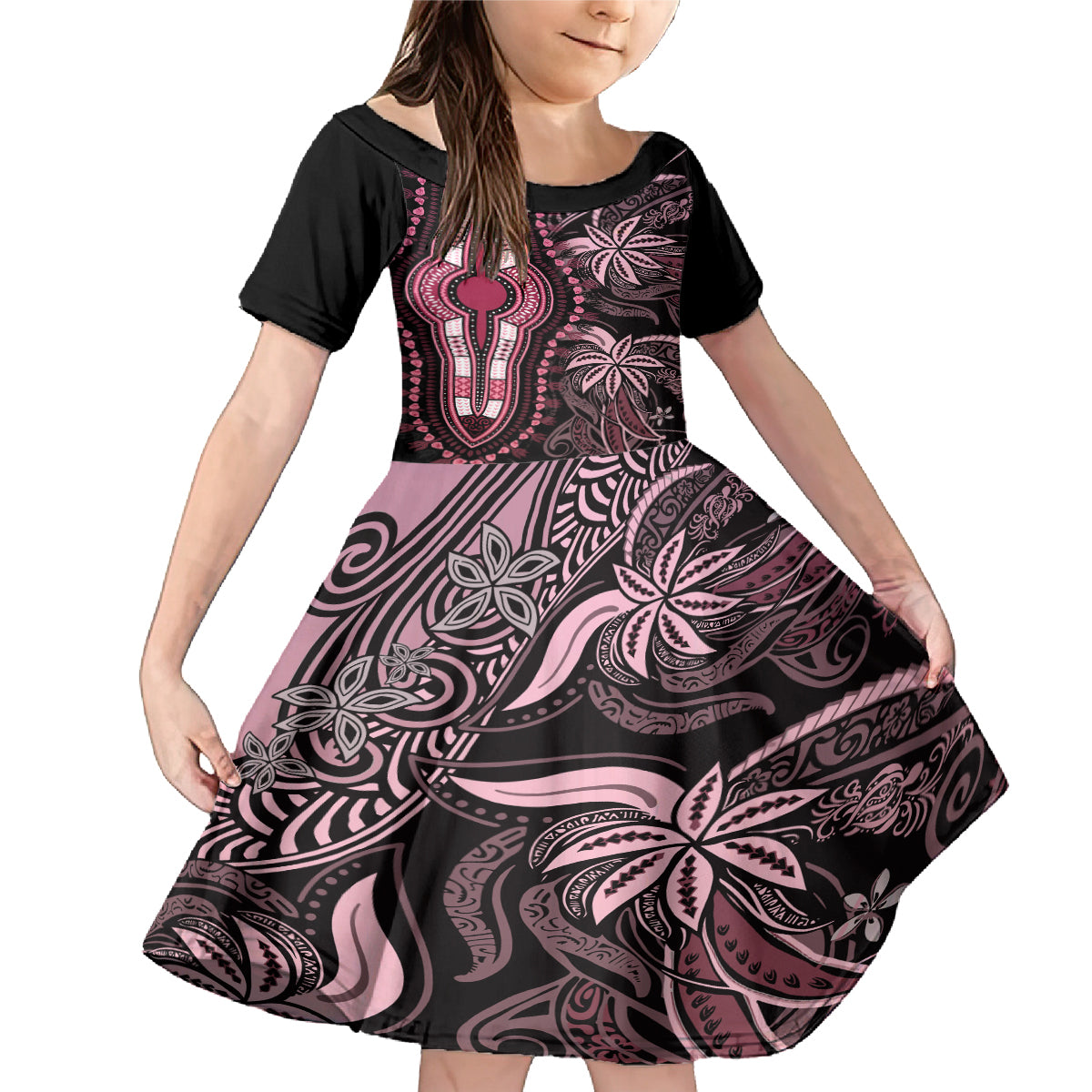 Polynesia Dashiki Family Matching Mermaid Dress and Hawaiian Shirt Polynesia and Africa Traditional Special Together Pink LT9 - Wonder Print Shop