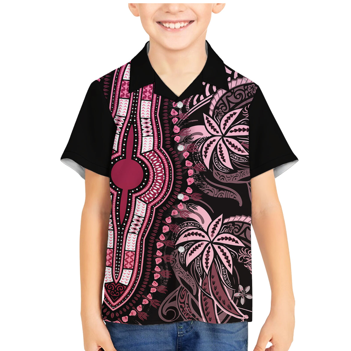 Polynesia Dashiki Family Matching Mermaid Dress and Hawaiian Shirt Polynesia and Africa Traditional Special Together Pink LT9 - Wonder Print Shop