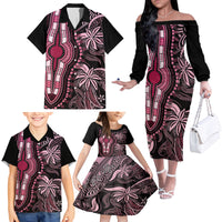 Polynesia Dashiki Family Matching Off Shoulder Long Sleeve Dress and Hawaiian Shirt Polynesia and Africa Traditional Special Together Pink - Wonder Print Shop