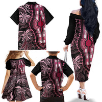 Polynesia Dashiki Family Matching Off Shoulder Long Sleeve Dress and Hawaiian Shirt Polynesia and Africa Traditional Special Together Pink - Wonder Print Shop