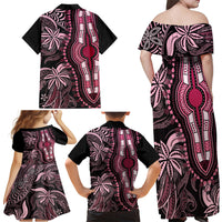 Polynesia Dashiki Family Matching Off Shoulder Maxi Dress and Hawaiian Shirt Polynesia and Africa Traditional Special Together Pink LT9 - Wonder Print Shop