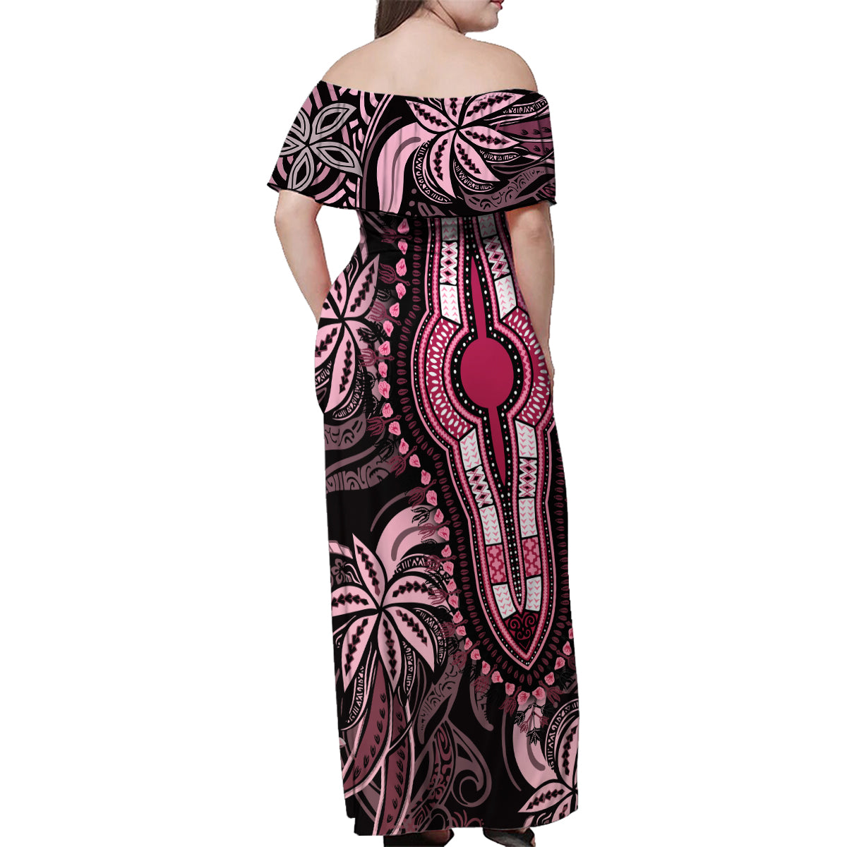 Polynesia Dashiki Family Matching Off Shoulder Maxi Dress and Hawaiian Shirt Polynesia and Africa Traditional Special Together Pink LT9 - Wonder Print Shop