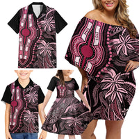 Polynesia Dashiki Family Matching Off Shoulder Short Dress and Hawaiian Shirt Polynesia and Africa Traditional Special Together Pink LT9 - Wonder Print Shop