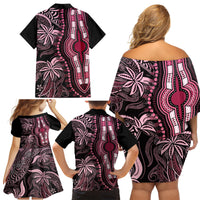 Polynesia Dashiki Family Matching Off Shoulder Short Dress and Hawaiian Shirt Polynesia and Africa Traditional Special Together Pink LT9 - Wonder Print Shop